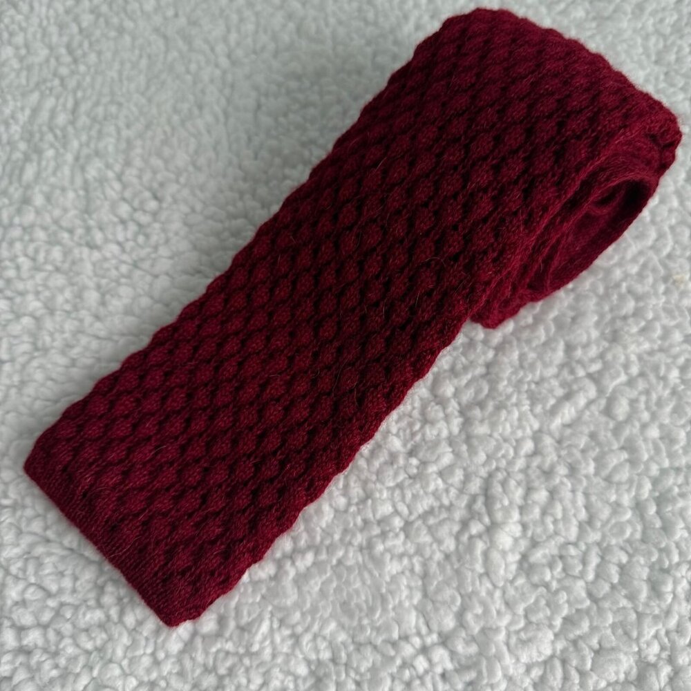 Italian Square Tip Knit Necktie Deep Red Polidori Roma Tie